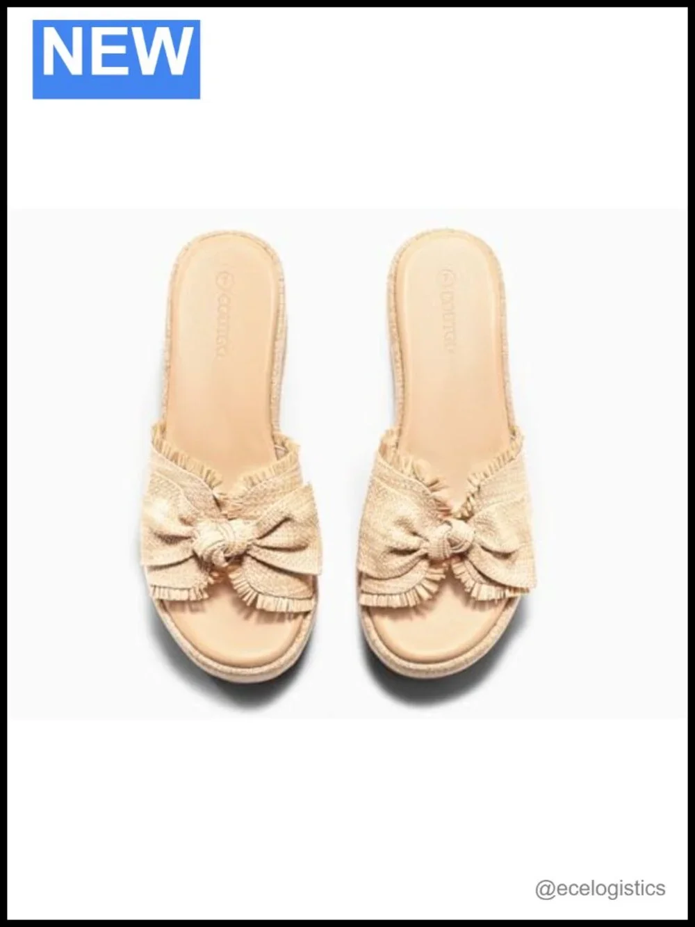Women's Platform Wedge Sandals Bow Straw Slip On Summer Beach Shoes